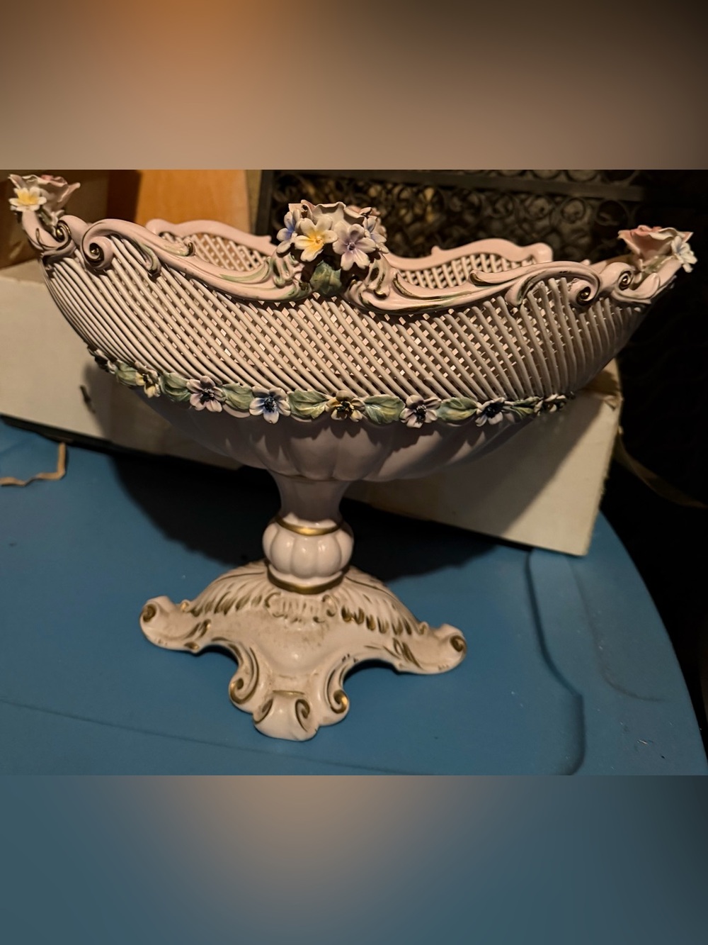 Vintage Grandmillenial Style Capodimonte Pink Floral Centerpiece